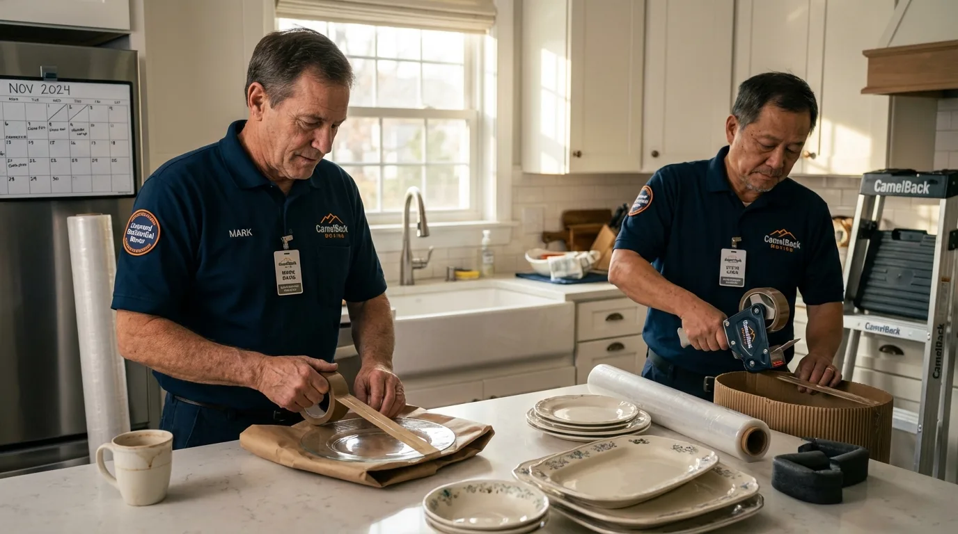 Professional crew packing kitchen dishware in Smithville, TX